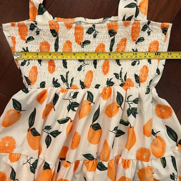 ADORABLE Orange Print Mini Tiered Dress - Adjustable Tie Straps - Small - Picture 3 of 5